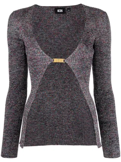 GCDS DARK GREY DARK GREY LOGO LUREX CARDIGAN