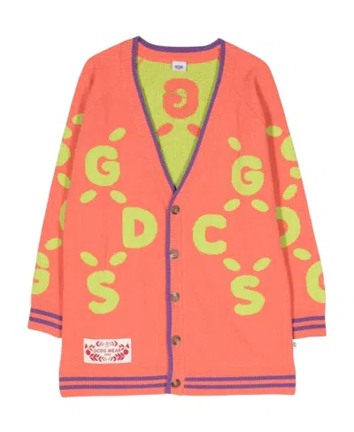 Gcds Debossed-logo Print Cardigan In Pink