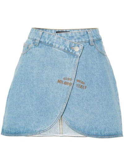 Gcds Logo-embroidered Mini Denim Skirt In Blue