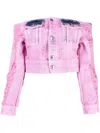 Gcds Frayed Cropped Denim Jacket In Rosa