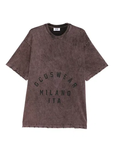 Gcds Distressed-effect Graphic-print T-shirt In Burgundy