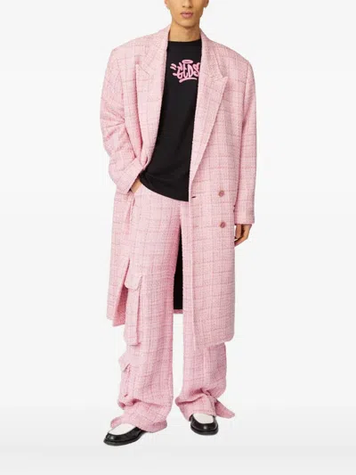 Gcds Double-breasted Tweed Coat In Pink