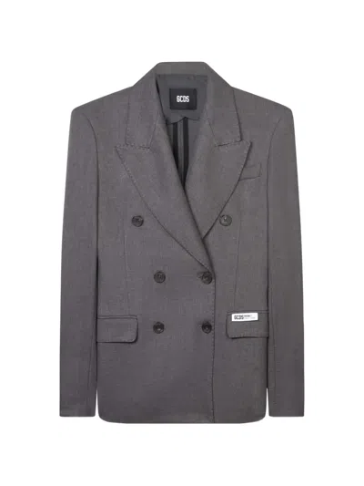 Gcds Double-breasted Peak-lapel Blazer In Gray