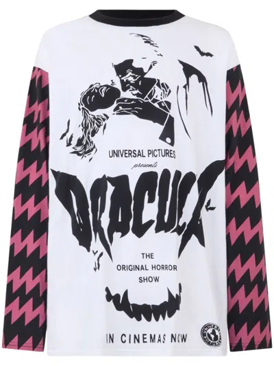 Gcds Dracula-print Long Sleeve T-shirt In White