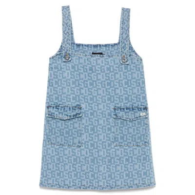 Gcds Monogram-print Denim Mini Dress In Multicolor