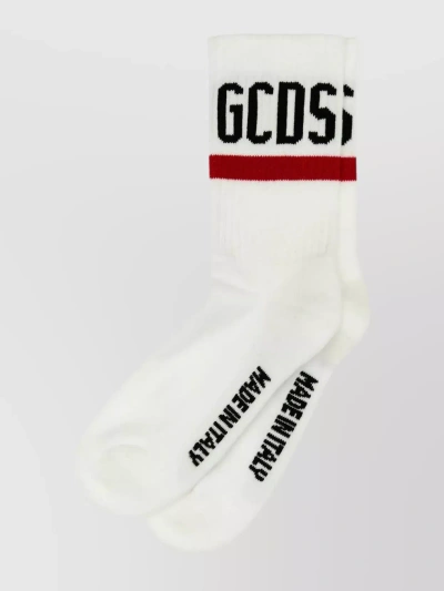 Gcds Intarsia-knit Logo Socks In White