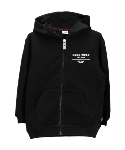 Gcds Embroidered-logo Graphic-print Hoodie In Black