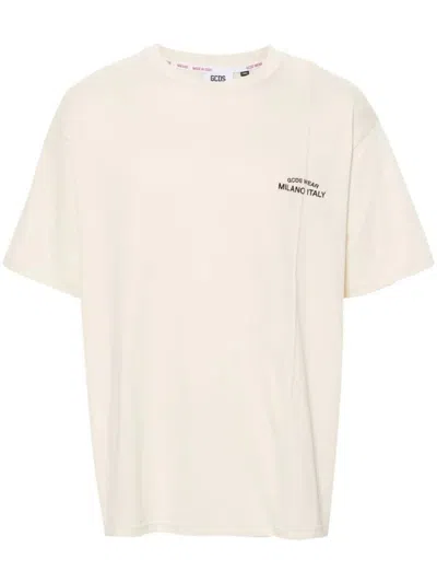 Gcds Embroidered T-shirt In Neutrals