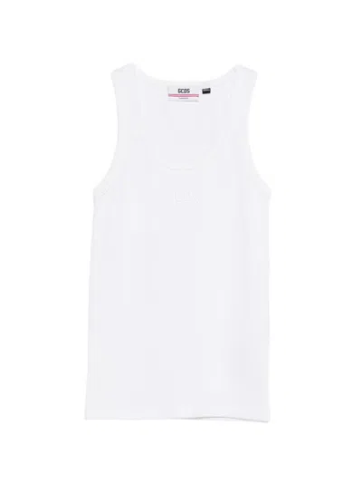 Gcds Embroidered Ribbed T-shirt In White