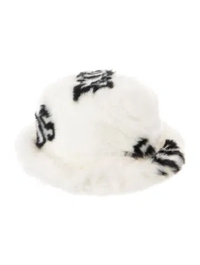 Pre-owned Gcds Faux Fur Bucket Hat In Black/white