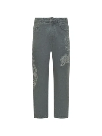 Gcds Flame-detail Jeans In Gray
