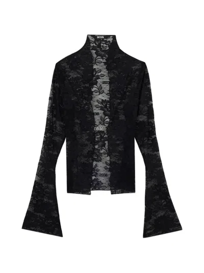Gcds Flared Lace Shirt In Black