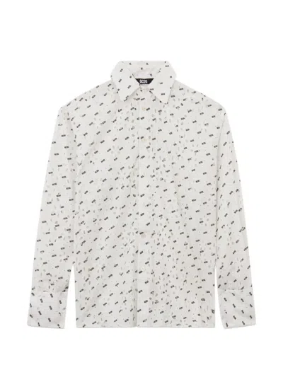 Gcds Logo Cotton Shirt Floral Embroidery In White