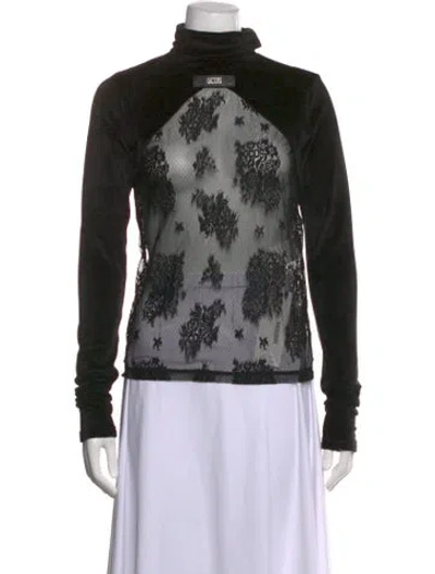 Pre-owned Gcds Floral Print Turtleneck Top In Black
