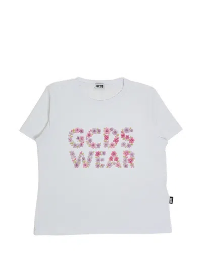 Gcds Floral-embroidered T-shirt In White
