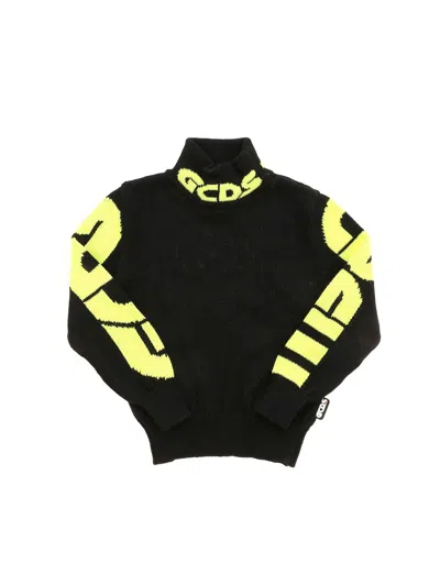 Gcds Kids' Fluo Logo Turtleneck In Black