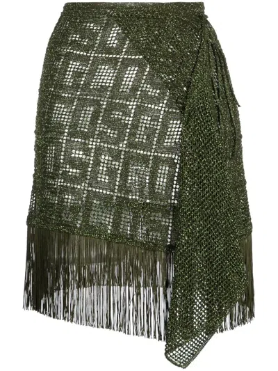 GCDS FRINGE-DETAIL MACRAMÉ SKIRT