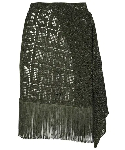 Gcds Fringed Knit Skirt In Green