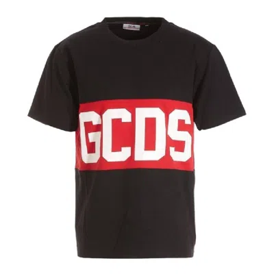 Gcds Front Logo Cotton T-shirt In Black