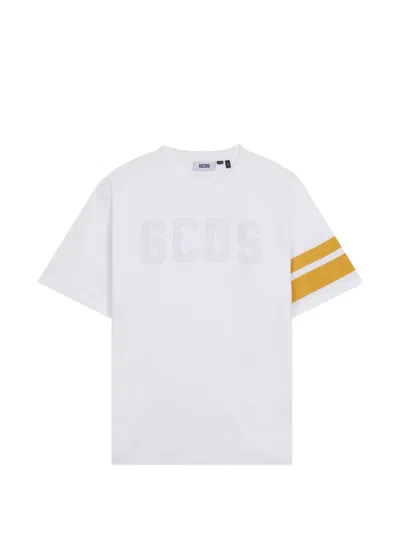 Gcds Front-logo Stripe-details Cotton T-shirt In White