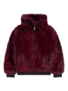 Gcds Fur Hood Jacket In Burgundy