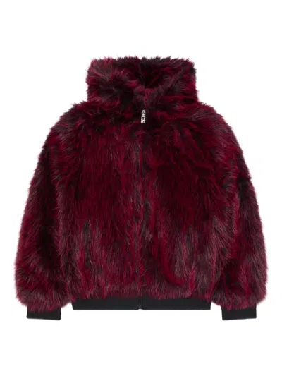 Gcds Fur Hood Jacket In Burgundy