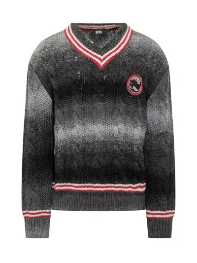 Gcds Braided V-neck Sweater In Gray