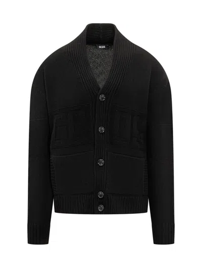 Gcds Logo Knitted Cardigan In Black