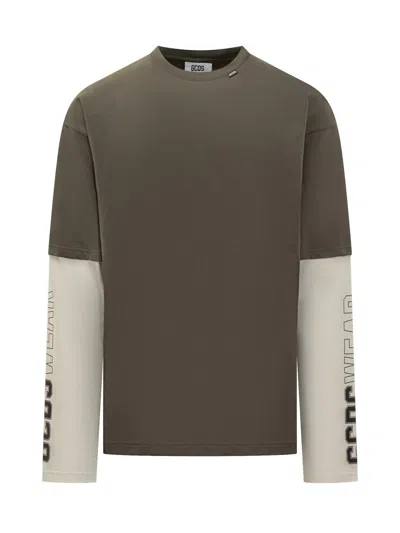 Gcds T-shirt With Contrast Sleeves In Green