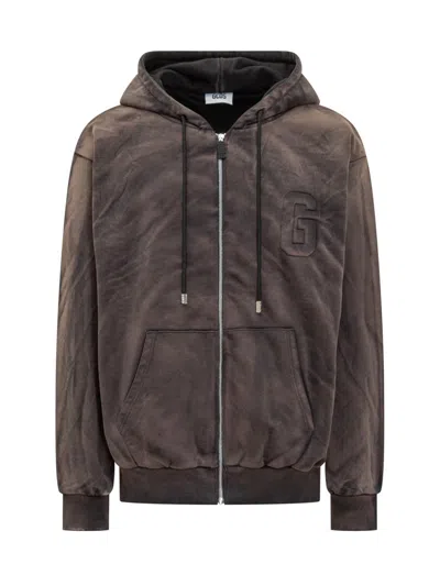 Gcds Faded Zip Up Hoodie In Brown