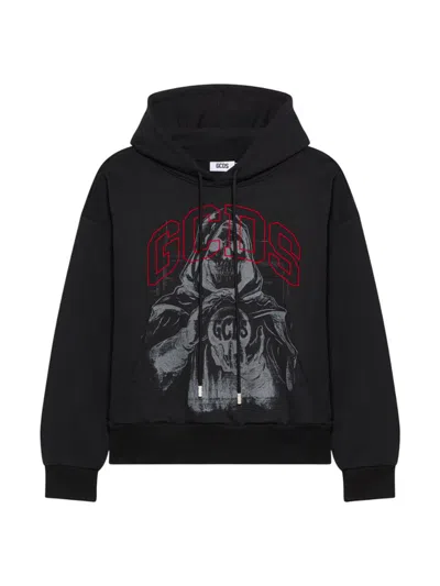 Gcds Gothic Printed Hoodie In Black