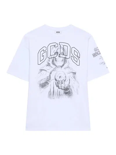 Gcds Gothic Graphic Short Sleeve T-shirt In White