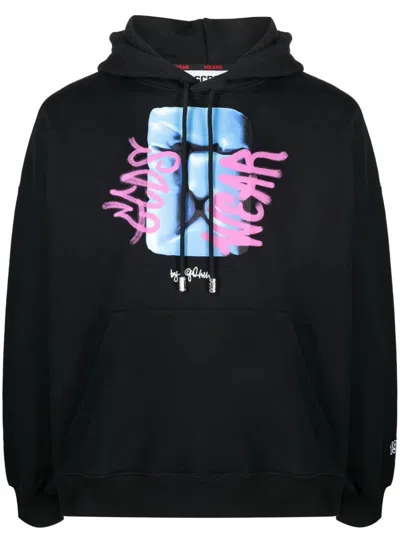 Gcds Graffiti Loose Hoodie In Black