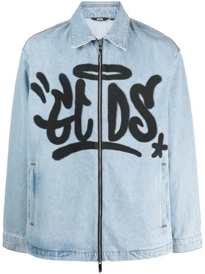 GCDS GRAFFITI-PRINT COTTON DENIM JACKET