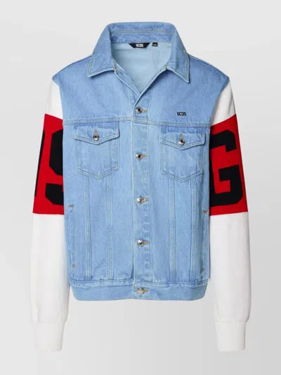 Gcds Graphic Denim Jacket With Ribbed Accents In Blue