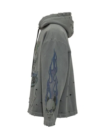 Gcds Graphic Hoodie Sweatshirt In Anthracite/lilac