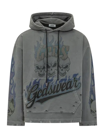 Gcds Graphic Hoodie Sweatshirt In Gray