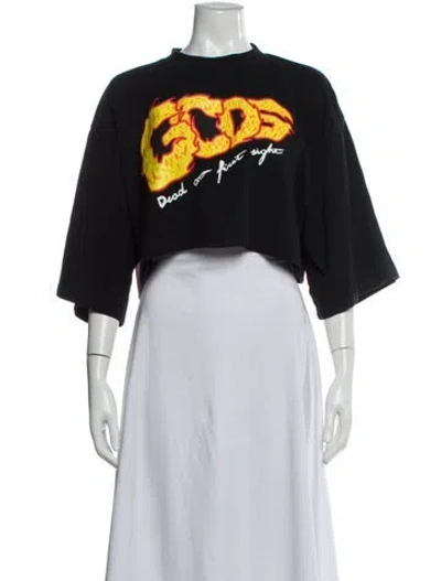 Pre-owned Gcds Graphic Print Crew Neck Crop Top In Black