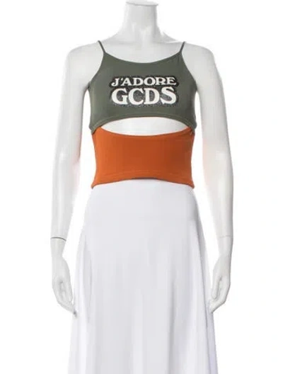 Pre-owned Gcds Graphic Print Crew Neck Crop Top In Green