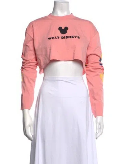 Pre-owned Gcds Graphic Print Crew Neck Crop Top In Pink