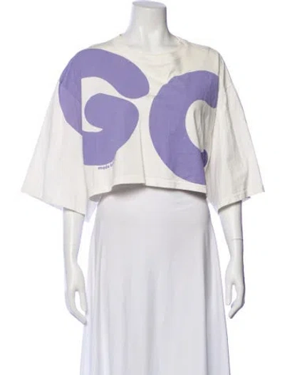 Pre-owned Gcds Graphic Print Crew Neck Crop Top In White