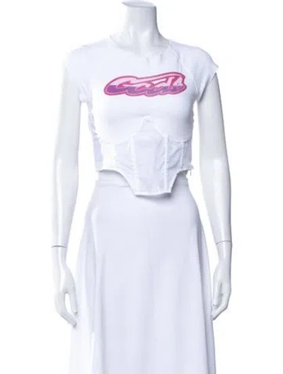 Pre-owned Gcds Graphic Print Crew Neck Crop Top In White