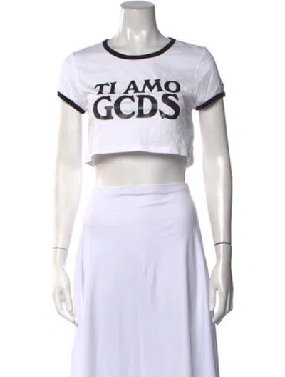 Pre-owned Gcds Graphic Print Crew Neck Crop Top In White