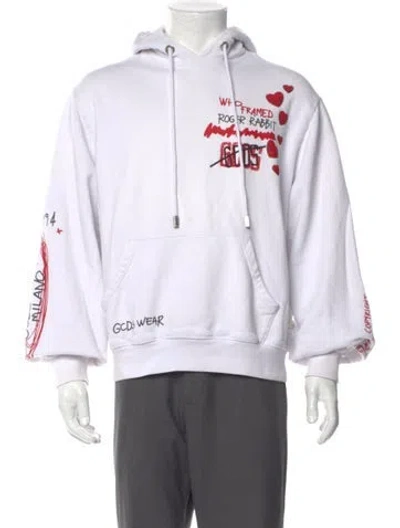 Pre-owned Gcds Graphic Print Crew Neck Hoodie In White