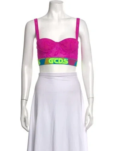 Pre-owned Gcds Graphic Print Crew Neck Sports Bra In Neutrals