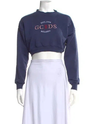 Pre-owned Gcds Graphic Print Crew Neck Sweater In Blue