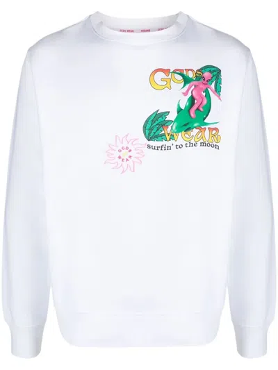 Gcds Crewneck Sweatshirt With Graphic Print In White