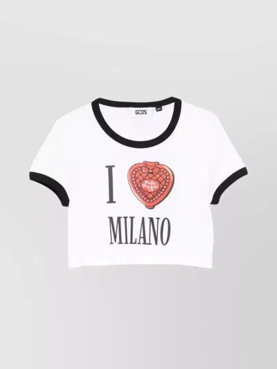Gcds Graphic Print Crop T-shirt With Contrast Trim