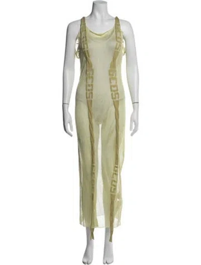 Pre-owned Gcds Graphic Print Long Dress In Green