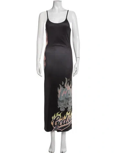Pre-owned Gcds Graphic Print Long Dress W/ Tags In Purple
